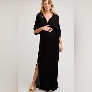 PinkBlush Black Lightweight Deep V-Neck Maternity Maxi Dress M/L